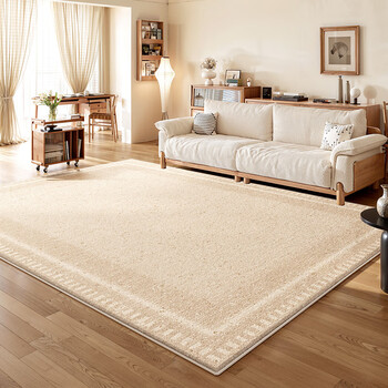 Y u-live carpet living room 2025 new style log cream style no-wash wipeable waterproof anti-fouling high-end bedroom sofa floor mat s imitation cashmere-white island 200 300cm hot-selling recommended size