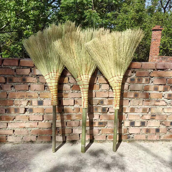 Property cleaning handmade broom with widened and thickened natural gold sorghum seedling bamboo pole handle broom broom family sweeping the floor 3 widened and thickened bamboo pole handles