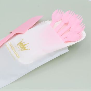 Sai lotto birthday tableware dinner plate plastic set fork plate paper plate candle 4-in-1 200 sets 5 pink forks 5 long plate pink 200 sets