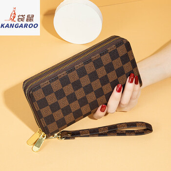 Kangaroo 2025 new long hand wallet women's fashion retro temperament simple wallet card holder mom's grocery bag women's dark brown color