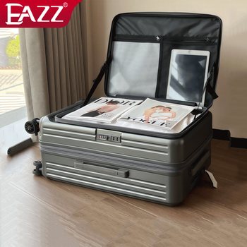 Eazz side opening cover luggage women's expanded trolley case brake wheel suitcase men's boarding case multifunctional password box gun gray ykk zipper + wet and dry separation 24 inches approximately 26 inches after expansion need to be checked in
