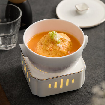 Chidu double-ear ceramic stew pot, creative candle insulation heating stove, high-end heat-sensing dish plate, special tableware for hotel private dishes, 5-inch fengshun double-ear stew pot-ganggebaitu