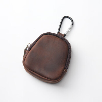 Goyn cowhide small wallet original japanese youth coin bag coin purse zipper genuine leather headphone bag key bag pendant dark coffee color_first layer cowhide-crazy horse leather