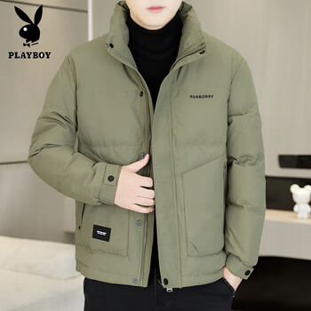 Playboy thickened extreme cold clothing men's short 2025 winter new casual stand-up collar men's warm bread jacket trend sxy-18601 green 2xl recommended 140-155 pounds