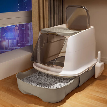 Hellojoy cat litter box fully enclosed large cat toilet anti-splash cat litter box cat litter box cat litter box drawer style gray
