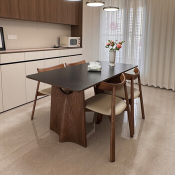 Auguste light luxury walnut color black slate dining table 1.4 meters + 4 chairs flying crow slate dining table