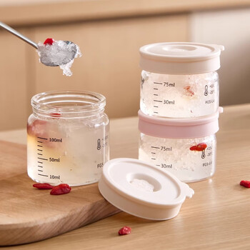 Wellmeet bird's nest refillable bottle, food grade, steamable, high temperature resistant stew pot, fish maw, white fungus cup, high borosilicate glass sealed jar 75ml - pink, steamed with lid, no odor