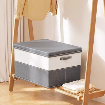 Fabric storage box, household clothes organizing box, large capacity, extra large folding and thickened wardrobe storage box artifact, gray and white double combination, high quality cotton and linen/increased capacity/dustproof and moistureproof, 54 liters extra large size (wholesale price) 3 pieces