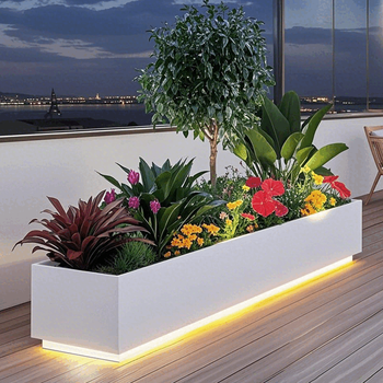 Light flower box outdoor balcony terrace courtyard planting box stainless steel wrought iron finished partition indoor luminous flower bed luminous white length 100*width 30*height 40cm