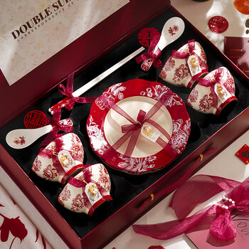 Yunya rose holiday bowls and plates tableware sets wedding gifts for new besties, engagement boxes, souvenirs for moving to a new home, centenary haohe tableware 16-piece set, premium gift box