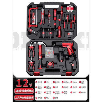 Delixi multifunctional lithium electric drill set tool box hardware electrician woodworking special repair combination small flagship 12v two-speed electric drill 21-piece set