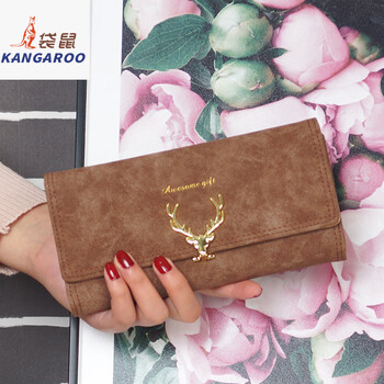 Kangaroo frosted leather long wallet for women 2025 new style simple fashionable european and american large capacity deerskin wallet wallet for women brown