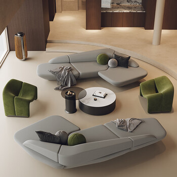 Ovenden special-shaped corner sofa seating area to receive sales office, hotel lobby, beauty salon office, business meeting and negotiation, 3.2-meter sofa*2+single chairs*2+coffee table, free pillow, napa leather (waterproof, stain-resistant, easy to take care of)