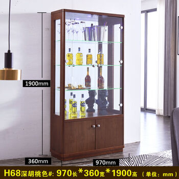 Weimo's new wine cabinet with lock, wall-mounted tv side decorative cabinet, multi-functional glass display cabinet, home living room double door, 683# dark walnut double door