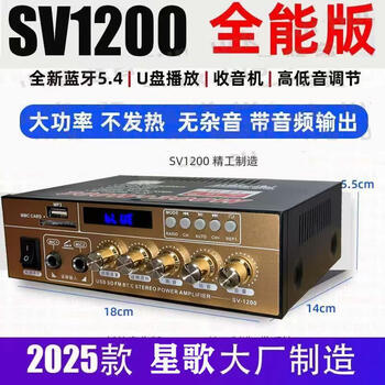 Starkloksv1200 mini small power amplifier 12v220v bluetooth power amplifier with audio output and headphone port equipped with chinese voice prompt function multi-function high fidelity sv1200 new style + dual audio output +5.4