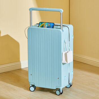 Wide trolley suitcase new trolley suitcase student strong and durable password box 20 inch 24 inch 26 inch sky blue double hook + charging port + wet and dry separation 26 inch suitable for medium and long-distance travel - students
