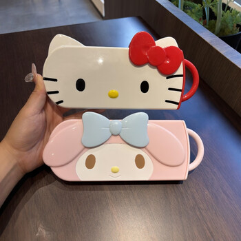 Complete hello kt chopsticks and spoon set portable storage student stainless steel three-piece set special offer 2 sets kitty + melody high quality * convenient storage