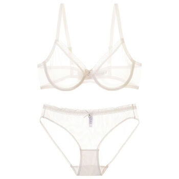 Meiyu you sexy transparent mesh underwear set women's white thin lace bra big breast showing small pure desire bra panties white (set) l 36/80 (bcd pass)