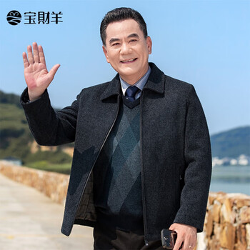 Baocai sheep dad's woolen jacket men's spring and autumn lapel thick business cadre service executive jacket middle-aged and elderly clothes