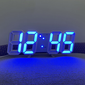 3d led digital clock, luminous fashion wall clock, multifunctional creative usb plug-in electronic clock, dc5v, white shell and blue characters