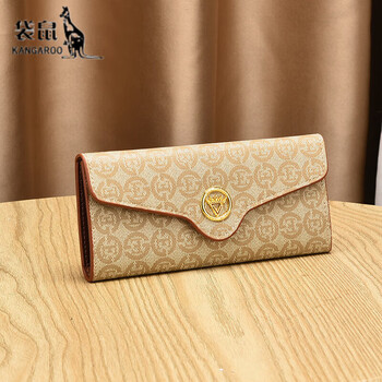 Kangaroo 2024 new fashion women's wallet versatile multifunctional retro coin purse long coin purse women's khaki khaki