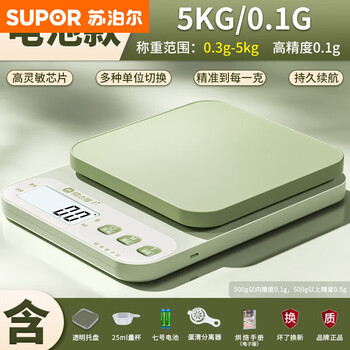 Kitchen scale electronic scale high-precision small precision electronic scale household gram scale food scale fine battery model mint green free seven 5kg01g