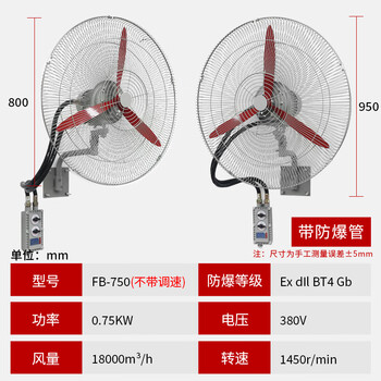 Explosion-proof shaking head fan fb/bts-500 floor-standing 600 wall-mounted 750 industrial 220v electric fan fb-750/380v wall-mounted with explosion-proof pipe