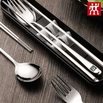 Zwilling german portable tableware three-piece set stainless steel set storage box student chopsticks spoon fork 304 chopsticks spoon fork three-piece set black box
