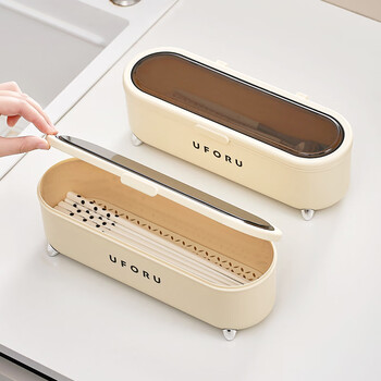 Chopstick storage box with lid, light luxury storage rack, chopstick cage, fork drain spoon with lid, household dust-proof chopstick tube, cheese white, single pack