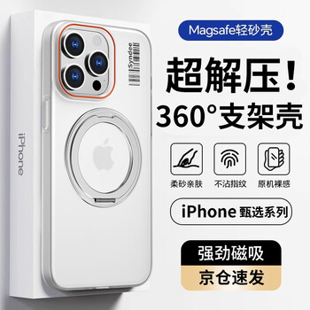 Runaway decompression magnetic rotating stand, suitable for apple 14promax mobile phone case, iphone14promax protective cover, soft sand skin feel, transparent color, light and simple, simple hard shell white