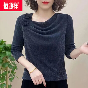 Hengyuanxiang internet celebrity mesh bottoming shirt for women, new autumn and winter mother's clothing to cover the flesh and look slim, wear t-shirt tops inside and outside, black xl, recommended 85-105 pounds