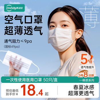 Chaoya disposable medical mask winter breathable ice-feel white breathable pro-level air mask 50 pieces/box