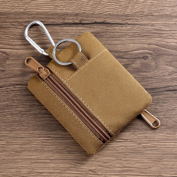 Jiqiuwa original mini small wallet canvas zipper storage bag youth outdoor sports key bag durable wear-resistant small hanging bag khaki