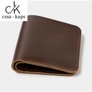 Casa-kups business wallet simple cowhide handmade wallet advanced simple wallet men's multifunctional personality retro brown