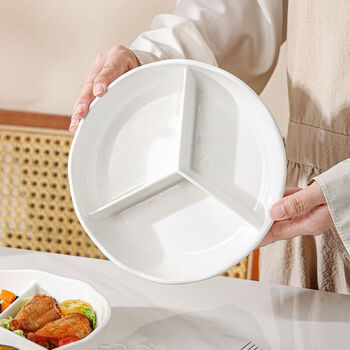 Porcelain premium fat loss fat three-compartment office lunch box home compartment student lunch box white ceramic microwave oven rice bowl with lid portable 8-inch lace bisected deep bowl - white porcelain no specifications