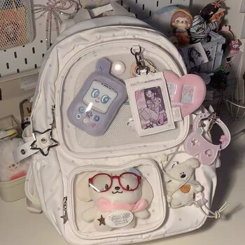 Queen trip2025 new transparent backpack, light and simple junior high school student bag, japanese style, stain-resistant, large capacity, cute pain bag, off-white - single bag