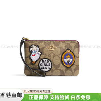 Coach x disney joint model corner zip zipper opening cartoon logo patch cow leather wallet basic outfit (bag + dust bag)