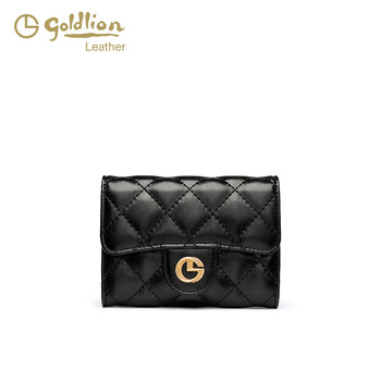 Goldlion g+ goldlion genuine leather fashion women's bag 2025 new wallet women's hand small bag coin purse rhombus card bag versatile black