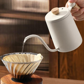 Hand-brewed coffee pot with ear-mounted hand-brewed coffee pot, fine mouth pot, coffee hand-brewed pot, stainless steel 250ml steel natural color hand-brewed pot without lid