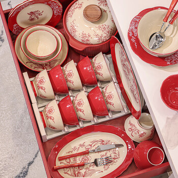 Kangmo (kangmo) bowl set, new style, high-looking, home wedding, wedding and engagement gift, complete set of ceramic bowls, plates and tableware for newlyweds