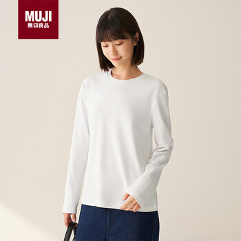 Muji women's double rib woven round neck long sleeve t-shirt white l