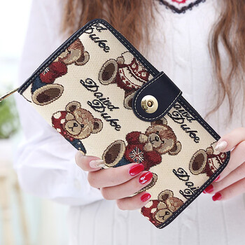 Goyn long wallet for women 2025 new practical zipper magnetic buckle cute bear student wallet wallet new white