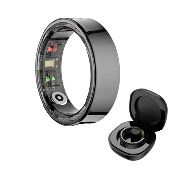 Ringconnr09 smart ring with charging chamber sleep monitoring smart ring all-day heart rate bluetooth video novel page turning black size 8 circumference 57 points 5mm comes with charging compartment