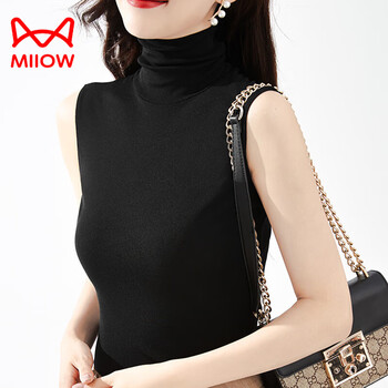Miiow high-neck sleeveless modal cotton bottoming shirt for women in autumn and winter, thin suspender straps, inner vest, t-shirt top, black s (weight around 95)