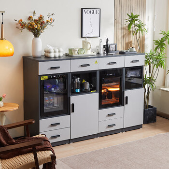 Zetian office tea bar machine with refrigerator refrigeration and freshness preservation combination cabinet 2025 new home living room tea cabinet sideboard gray cooling and heating type four-door combination-refrigerated refrigerator upgrade