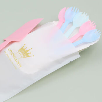 Sai lotto birthday tableware dinner plate plastic set fork plate paper plate candle 4-in-1 200 sets 5 color forks 5 long plate powder 200 sets