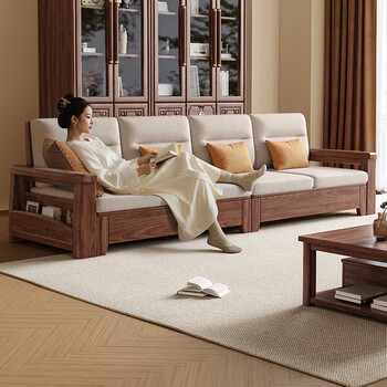 Caibaimu sofa black walnut solid wood sofa living room 2025 new combination winter and summer dual-purpose imperial concubine straight sofa independent four-seater assembly