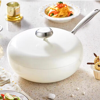German high-end wok non-stick household high-value white ceramic glazed frying pan universal gas induction cooker white porcelain lid wok free silicone spatula 30cm