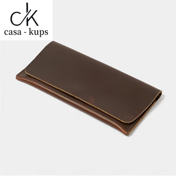 Casa-kups genuine leather high-end casual temperament fashionable long wallet men's thin clutch bag men's small clutch bag new dark brown