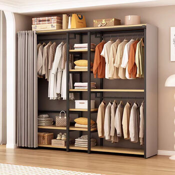 Dr. fan's simple wardrobe for home bedroom rental, strong and durable steel and wood combination cloth wardrobe storage hanger storage wardrobe i style length 180 depth 50 height 220 - all inclusive